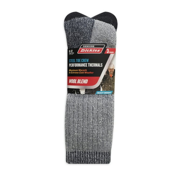 Genuine Dickies Men's Wool Thermal Crew Sock, 3 Pack, Shoe Size 6-12