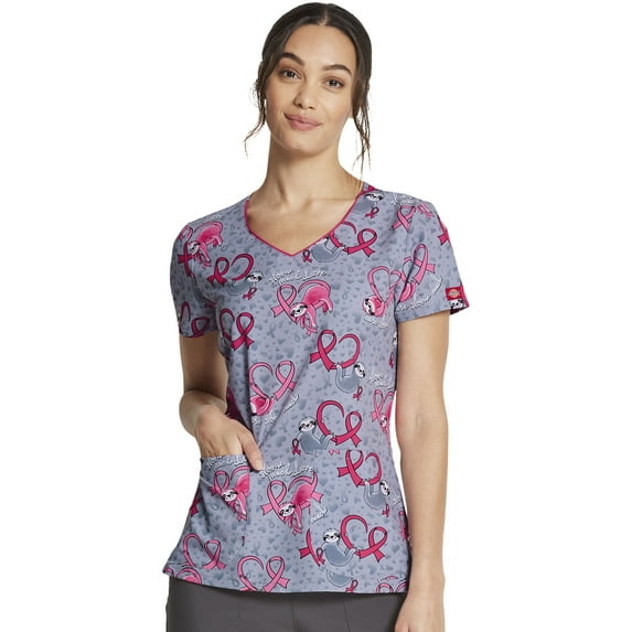 Dickies Prints Medical Scrubs Top for Women V-Neck DK852, L, Care Slow Much