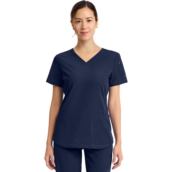Dickies V-Neck Scrub Top for Women, Dynamix Athletic-Inspired Scrub Top, Navy, Medium