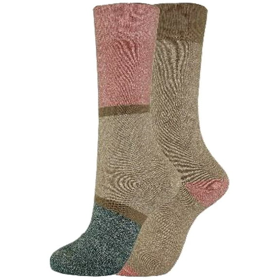 Dickies Women's 2 pairs Charcoal Fiber Color Block Thermal Crew Socks, Sizes 6-9, Khaki