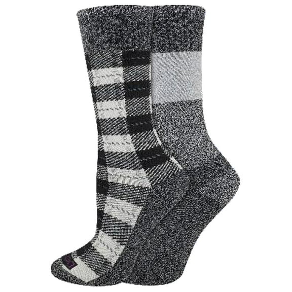 Dickies Women's 2 pairs Charcoal Fiber Plaid Thermal Crew Socks, Sizes 6-9, Grey