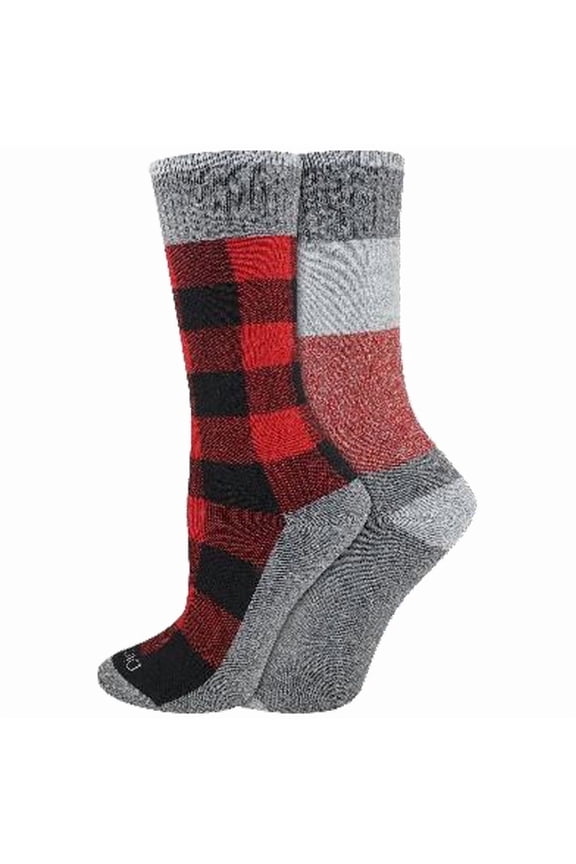 Women's 2 pairs Charcoal Fiber Plaid Thermal Crew Socks, Sizes 6-9, Red