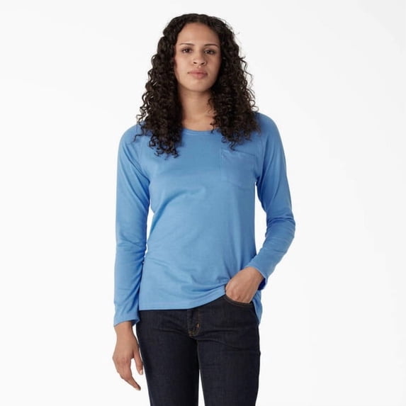 Dickies Women's Cooling Long Sleeve Pocket T-Shirt, Azure Blue, 2XL