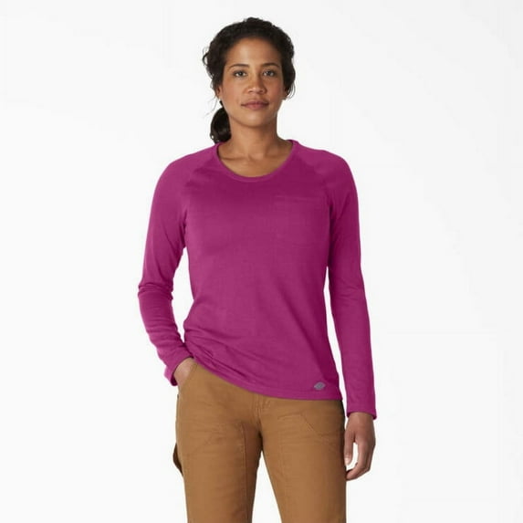 Dickies Women's Cooling Long Sleeve Pocket T-Shirt, Festival Fuchsia, 2XL