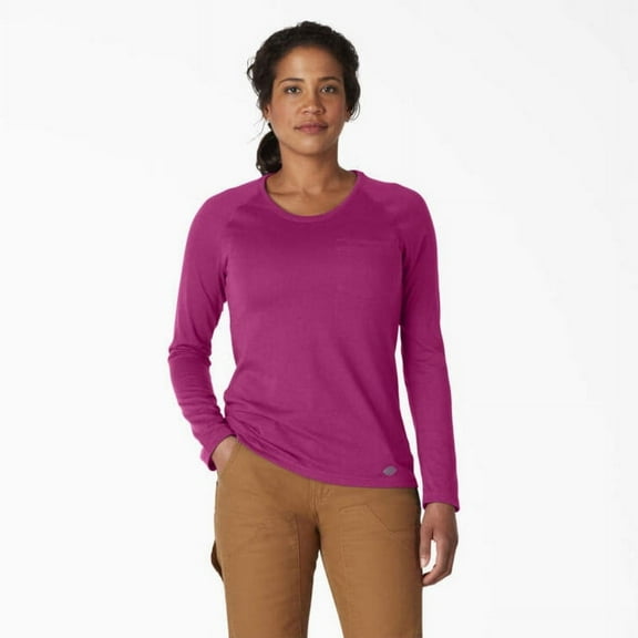 Dickies Women's Cooling Long Sleeve Pocket T-Shirt, Festival Fuchsia, XL