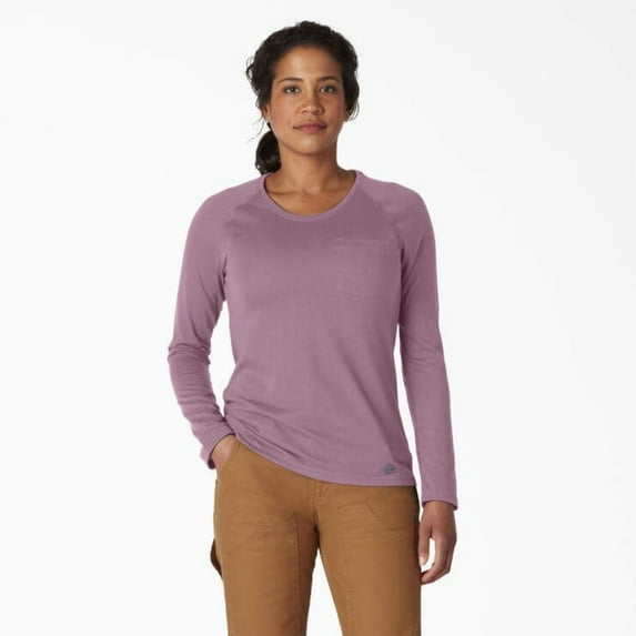 Dickies Women's Cooling Long Sleeve Pocket T-Shirt, Mauve Shadow Heather, M