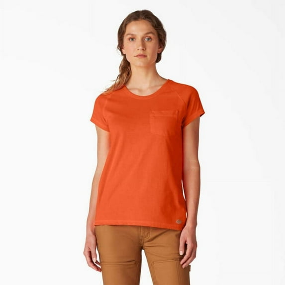 Dickies Women's Cooling Short Sleeve Pocket T-Shirt, Bright Orange, XS