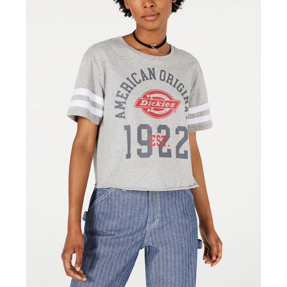 Dickies Women's Cropped Graphic Varsity T-Shirt Gray Size Large