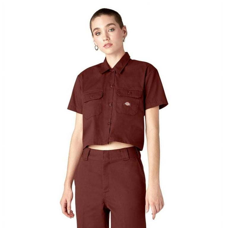 Dickies Women's Cropped Work Shirt, Fired Brick, XL - Walmart.com