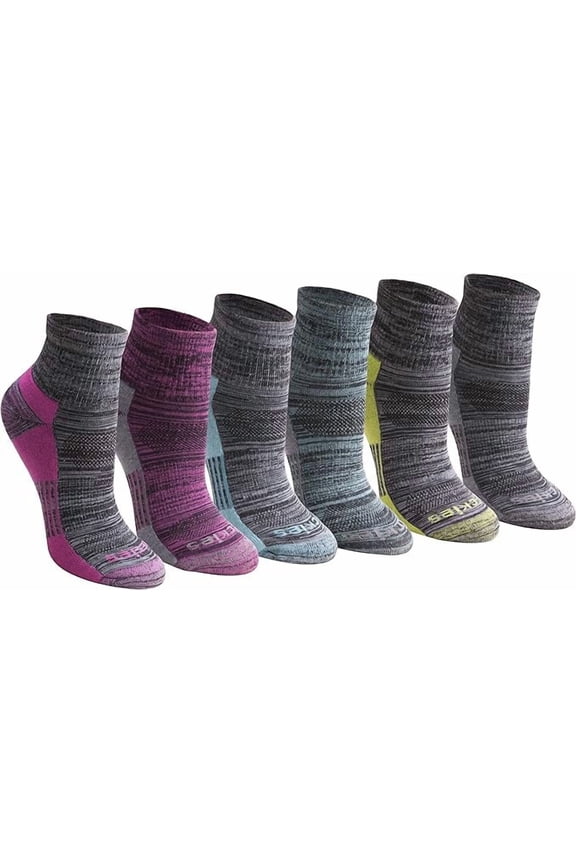 Women's Dri-Tech Moisture Control Free Run Quarter Socks, Sizes 6-12, Black Fashion Assort