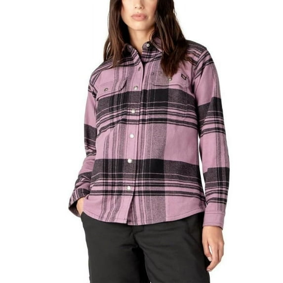 Dickies Women’s DuraTech Renegade Flannel Shirt, Grapeade Windowpane Plaid, S