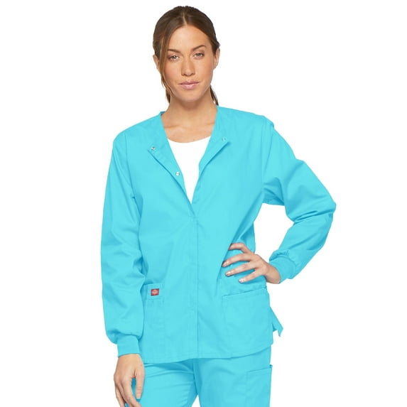 Dickies Women's EDS Signature Snap Front Warm-Up Jacket, Turquoise, Large