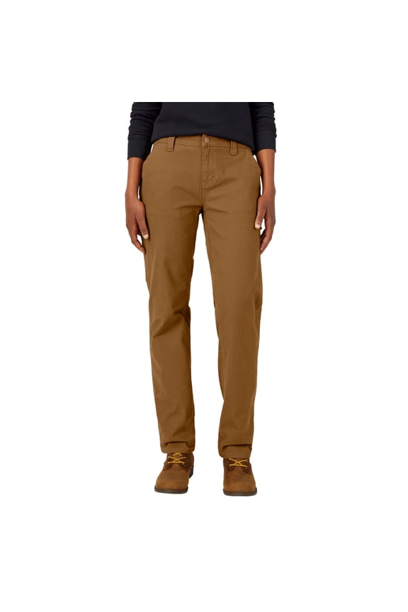 Women's FLEX Relaxed Straight Fit Duck Carpenter Pants, Rinsed Brown Duck, 4