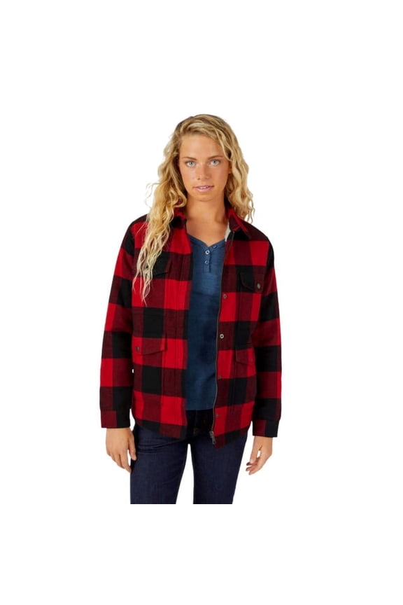 Women's Flannel High Pile Fleece Lined Chore Coat, English Red Buffalo Plain, XS