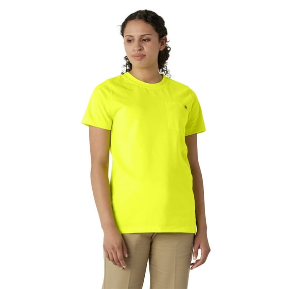 Dickies Women's Heavyweight Short Sleeve Pocket T-Shirt, Bright Yellow, Medium