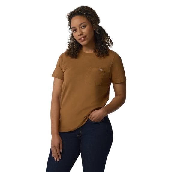 Dickies Women's Heavyweight Short Sleeve Pocket T-Shirt, Brown Duck, X-Small