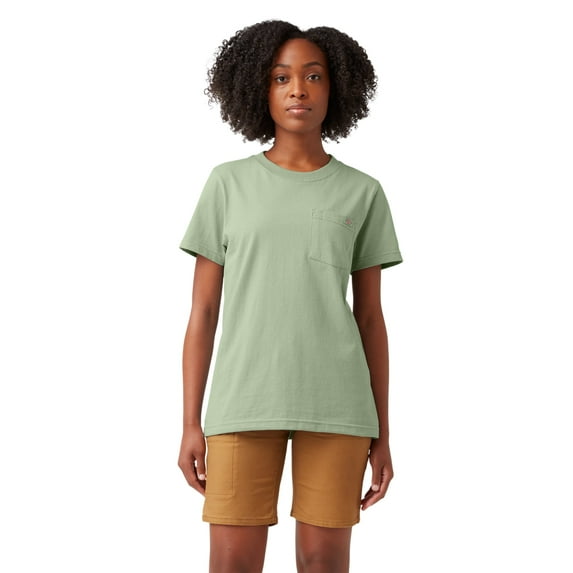 Dickies Women's Heavyweight Short Sleeve Pocket T-Shirt, Celadon Green, Small