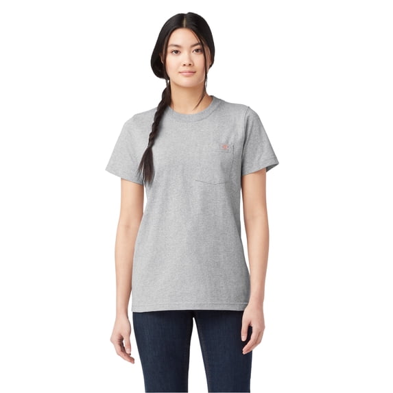 Dickies Women's Heavyweight Short Sleeve Pocket T-Shirt, Heather Gray, X-Small