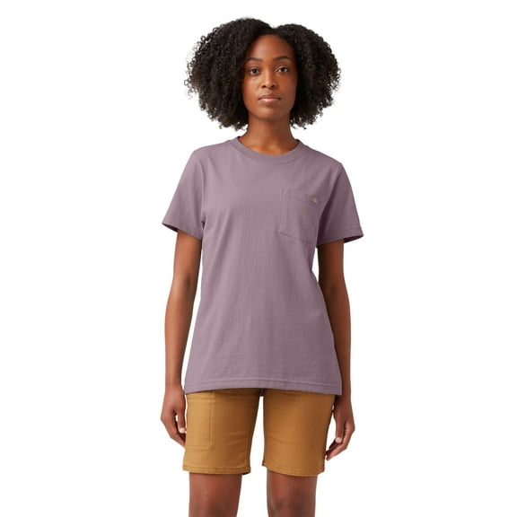Dickies Women's Heavyweight Short Sleeve Pocket T-Shirt, Lilac, Small