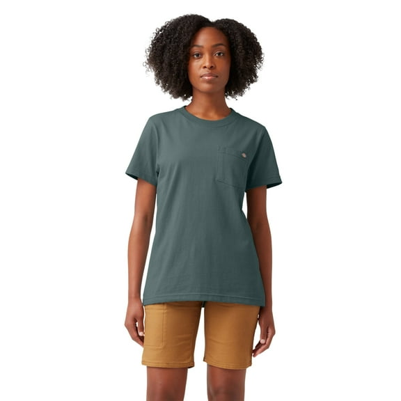 Dickies Women's Heavyweight Short Sleeve Pocket T-Shirt, Lincoln Green, Small