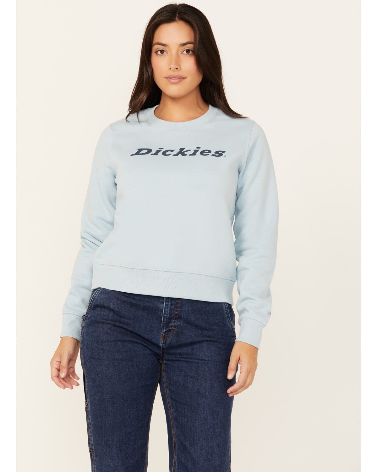 Dickies Women s Heavyweight Wordmark Crew Neck Fleece Sweatshirt Light Blue Medium Walmart