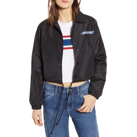 Dickies Women's Logo Crop Windbreaker Jacket Black Size X-Large
