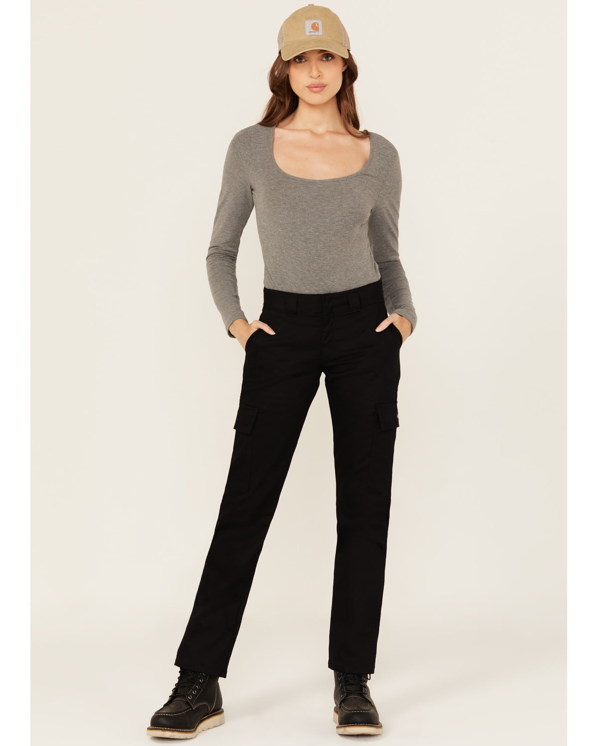 Pantalon Femme Dickies Skinny Stretch Twill - Taille Mid-rise, Coupe Skinny, élastique Dans La Ceinture - Noir Délavé