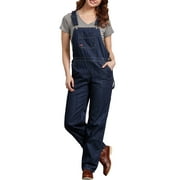 Dickies Women's Relaxed Fit Bib Overalls with Adjustable Straps, Functional Pockets, and Durable Cotton Denim for Work or Casual Wear