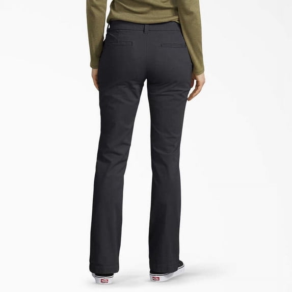 Dickies Women's Perfect Shape Relaxed Fit Bootcut Pants, Rinsed Black, 16