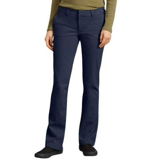 Dickies Women's Perfect Shape Relaxed Fit Bootcut Pants, Rinsed Navy, 16