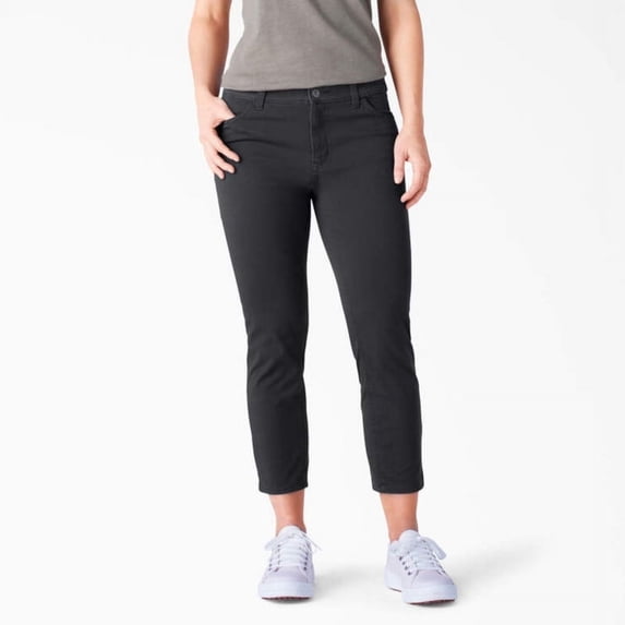 Dickies Women's Perfect Shape Skinny Fit Capri Pants, Rinsed Black, 8