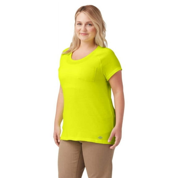 Dickies Women's Plus Cooling Short Sleeve Pocket T-Shirt, Bright Yellow, 3PS