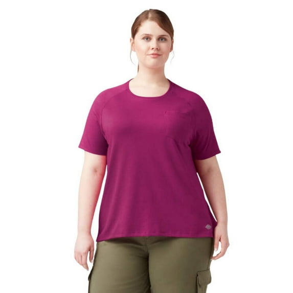 Dickies Women's Plus Cooling Short Sleeve Pocket T-Shirt, Festival Fuchsia, 1PS