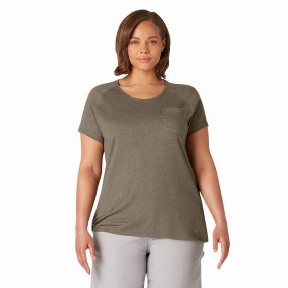 Dickies Women's Plus Cooling Short Sleeve Pocket T-Shirt, Military Green Heather, 1PS