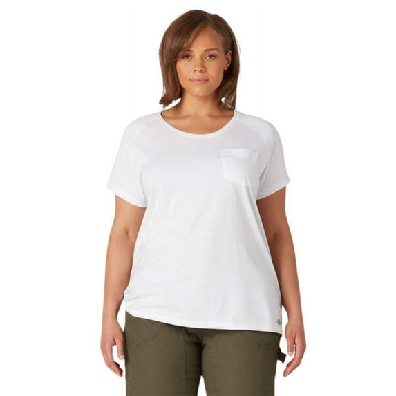 Dickies Women's Plus Cooling Short Sleeve Pocket T-Shirt, White, 2PS