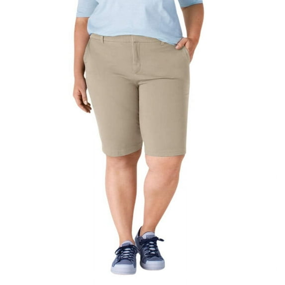 Dickies Women's Plus Perfect Shape Straight Fit Bermuda Shorts, 11", Rinsed Oxford Stone, 16W