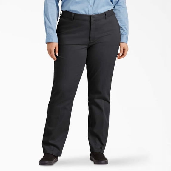 Dickies Women's Plus Perfect Shape Straight Fit Pants, Rinsed Black, 24
