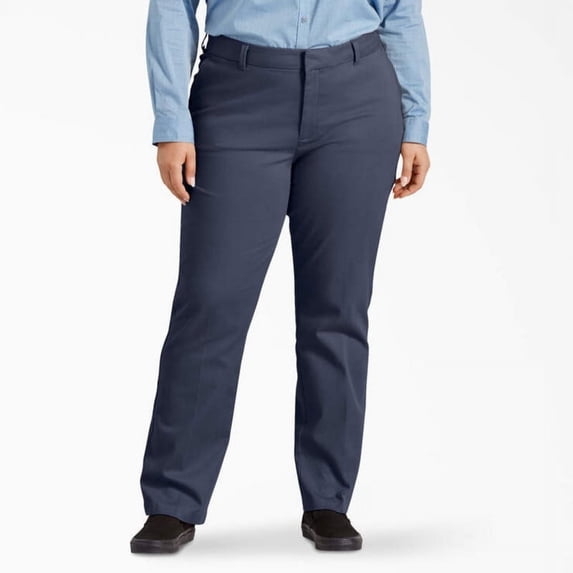 Dickies Women's Plus Perfect Shape Straight Fit Pants, Rinsed Navy, 16