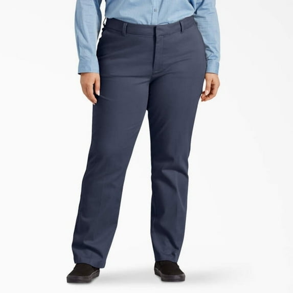 Dickies Women's Plus Perfect Shape Straight Fit Pants, Rinsed Navy, 24