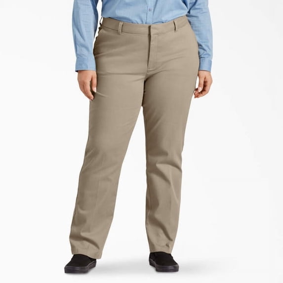 Dickies Women's Plus Perfect Shape Straight Fit Pants, Rinsed Oxford Stone, 24