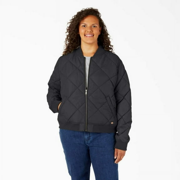 Dickies Women's Plus Quilted Bomber Jacket, Black, 1PS