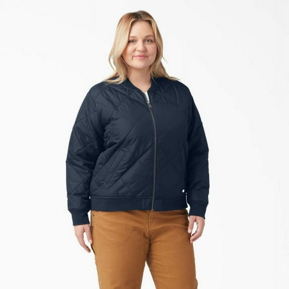 Dickies Women's Plus Quilted Bomber Jacket, Dark Navy, 3PS