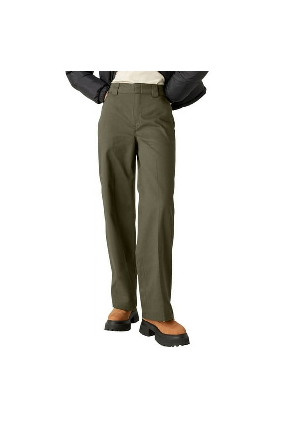 Women's Regular Fit Wide Leg Work Pants, Military Green, Size 8