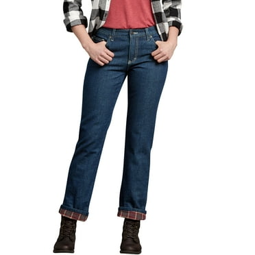 Dickies Women's Relaxed Fit Straight Leg Flannel Lined Denim Jeans