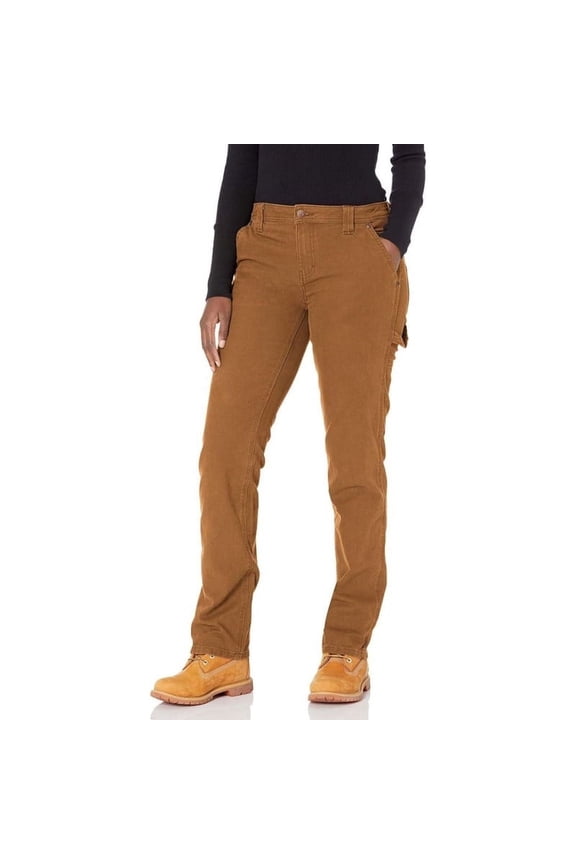 Women's FLEX Relaxed Straight Fit Duck Carpenter Pants, Rinsed Brown Duck, 10