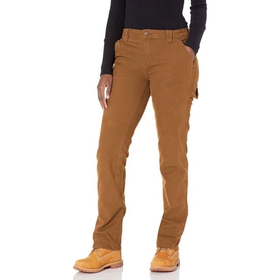 Dickies Women's FLEX Relaxed Straight Fit Duck Carpenter Pants, Rinsed Brown Duck, 8
