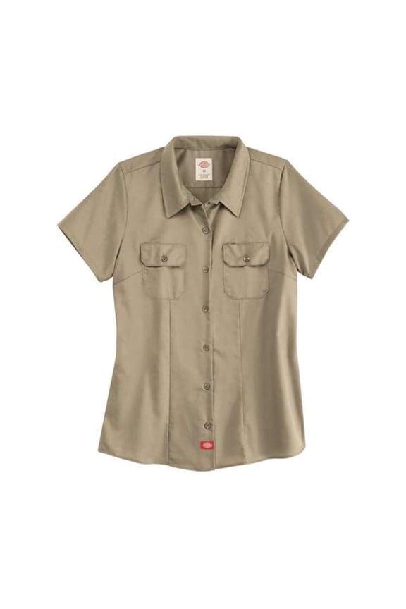 Women's Short-Sleeve Work Shirt, Khaki, Medium