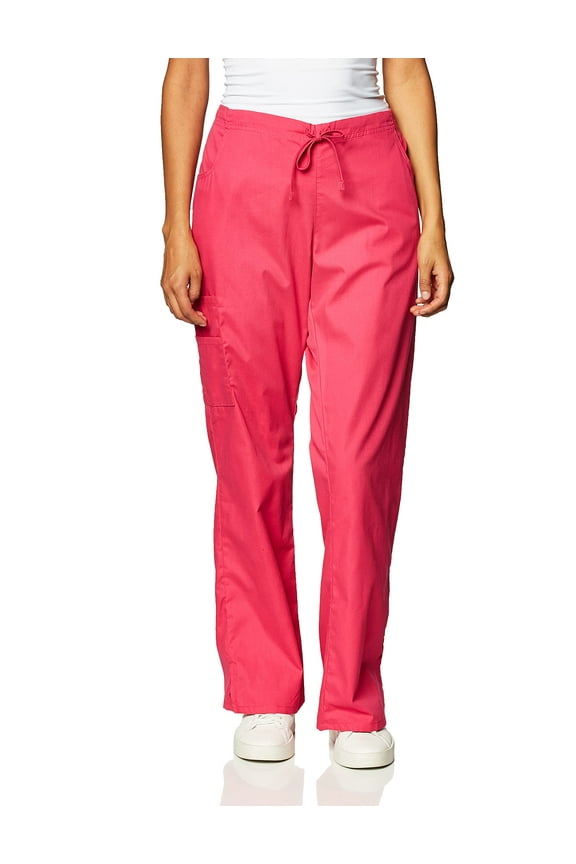 Women's Signature Mid Rise Drawstring Scrubs Cargo Pant, Hot Pink, Small