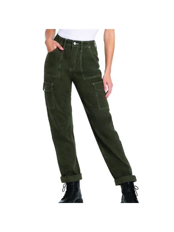 Womens High Rise Skinny Fit Cuffed Cargo Carpenter Pants