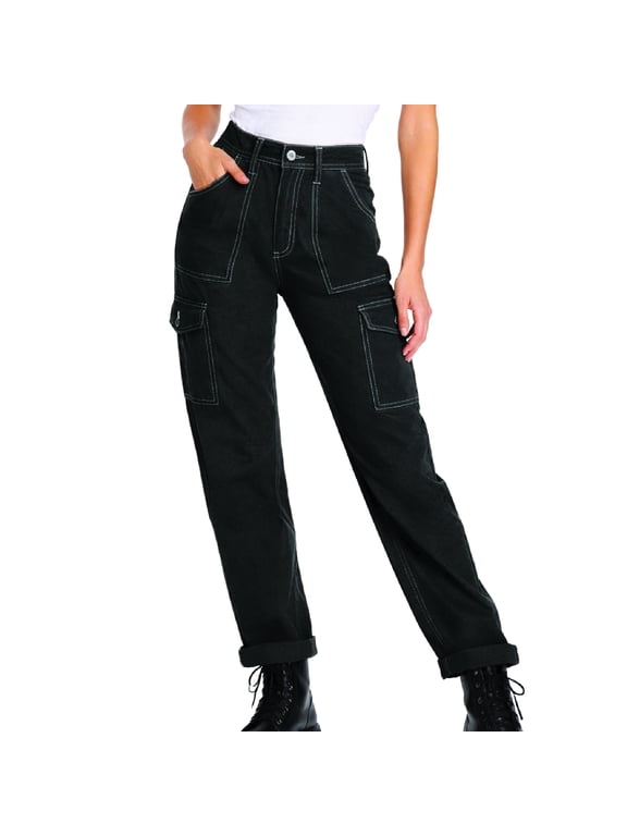 Womens High Rise Skinny Fit Cuffed Cargo Carpenter Pants